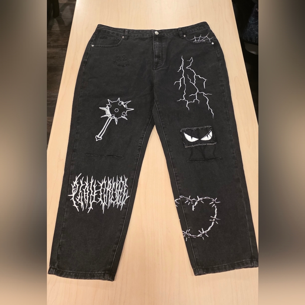 Cool Shirtz Spooky Distressed Black Denim- Excellent Condition - Size 40-Unisex